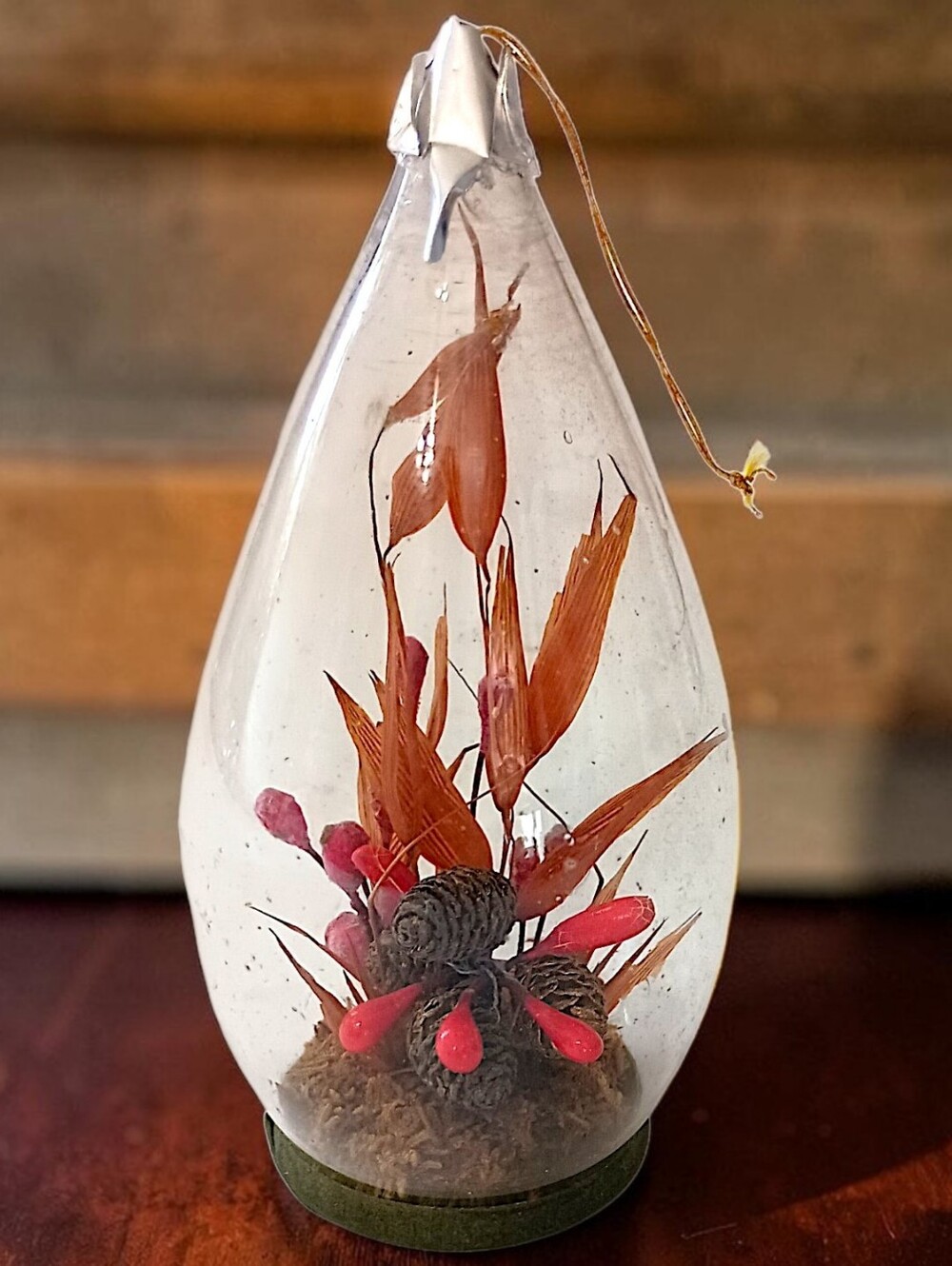 Vintage Mini Glass Terrarium Ornament Dried Floral Teardrop Hanging Cottagecore